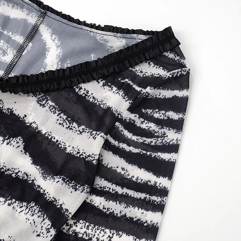 Agaric Patchwork Dress Women See Through Full Sleeve Hollow Zebra Print Full Sleeve Midnight Coquette Club Vestidos