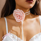 Exaggerated 9CM Satin Big Rose Flower Clavicle Chain Necklace Women Kpop Adjustable Bowknot Rope Choker Jewelry Y2K Accessories