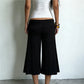 Women Metal Ring Ruched Waist Culottes Low Waist Wide Leg Cropped Pants Solid Color Flared Trousers Casual Streetwear
