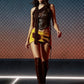 Party Sexy 2Piece Set Women Zip Halter Patchwork Mesh Hollow Vest+Print Metal Ring Tassel Cross Bandage Skirt Summer Suit
