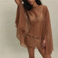 Women Sheer Chiffon Poncho Blouse Rhinestone Beaded Wide Flare Sleeve Loose Oversized Mesh Tunic Beach Cover Up Tops