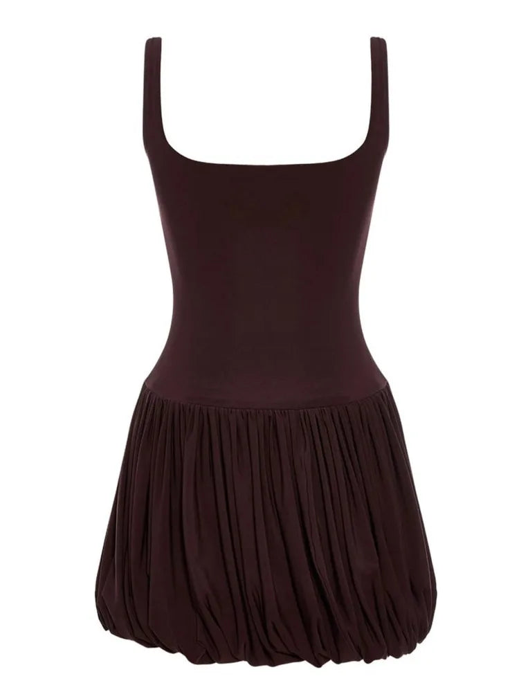 Fashion Spaghetti Strap Sexy Mini Dress Women Elegant Sleeveless Backless High Waist Pleated Club Party Dress 2025