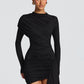 Long Sleeve Draped Ruched Sexy Mini Dress Women Gown Elegant O Neck High Waist Bodycon Club Party Dresses Female