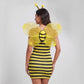 Women Bumble Bee Costume Spaghetti Strap Striped Mini Dress With Bee Wings Antenna Headband Cosplay Outfit