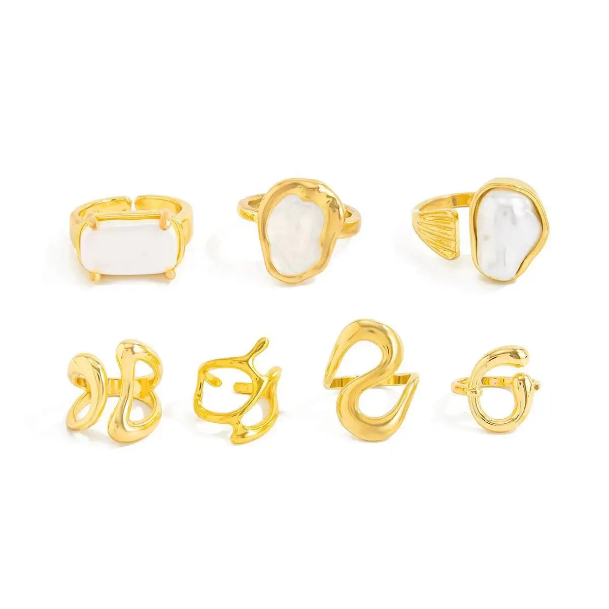 7Pcs Elegant Imitation Pearl Open Ring Set for Women Trendy Geometric Irregular Adjustable Knuckle Ring Jewelry Accessory