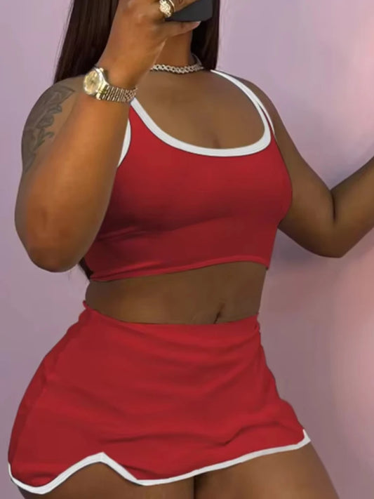 Sporty Casual Simple Women 2 Piece Set Tracksuit Skinny Tank Top+Irregular Hem Skirt Matching Stretch Streetwear Outfits