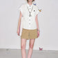 Solid White Collared Shirt, Embroidered Short Sleeve Blouse, Preppy Necktie Decor Casual Top for Women