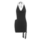 Fashion Women Summer Mini Beach Dress Sleeveless Backless Halter Neck Printed Dress for Beach Holiday Party Clubwear