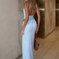 Elegant Simple Women 2 Piece Set Backless Bodysuit Tops+Ruched Side Split Satin Skirts Matching Street Party Suits