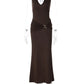 Women Halter Maxi Dress Deep V Neck Sleeveless Bodycon Long Dress Waist Metal Buckle Ruched Party Evening Club Dress