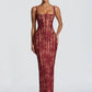 Square Neck Spaghetti Strap Sexy Maxi Dress Women Lace Mesh Striped Bodycon Elegant Wedding Guest Evening Party Dresses