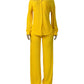 Rhinestone Decoration 2-Piece Set Women Single-Breasted Lapel Full Sleeve Shirt+Elastic Waist Pant Leisure Suits