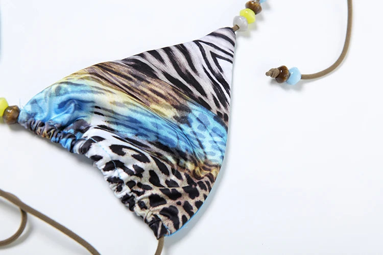 Pearls Shirring 3 Piece Set Women Sexy Halter Bar+Briefs+Butterfly Print Skinny Skirts Vacation Beach Party Outfits