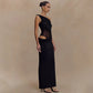 Mesh Spliced Cutout One Shoulder Split Long Dresses Green Black Elegant Party Dress Woman Clothing