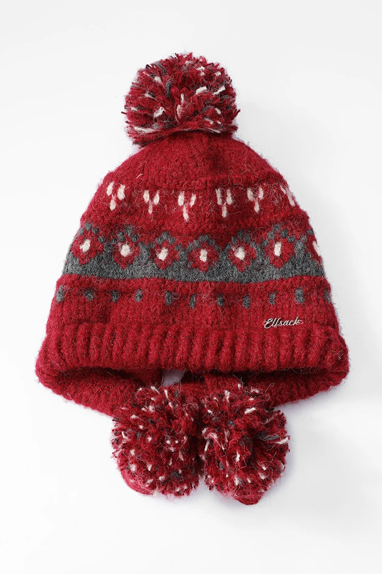 2025 Winter New Arrivals Cute Casual Stripe Diamond Plush Pom Pom Beanie For Women