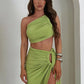 Hollow Out Sexy Two Piece Set Women One Shoulder Crop Top And Maxi Skirt Matching Sets Femme Bodycon Skirt Sets