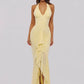 Mesh Deep V Neck Backless Sexy Maxi Dress Women Elegant Halter Off-shoulder Sleeveless Ruffled Club Party Long Dress