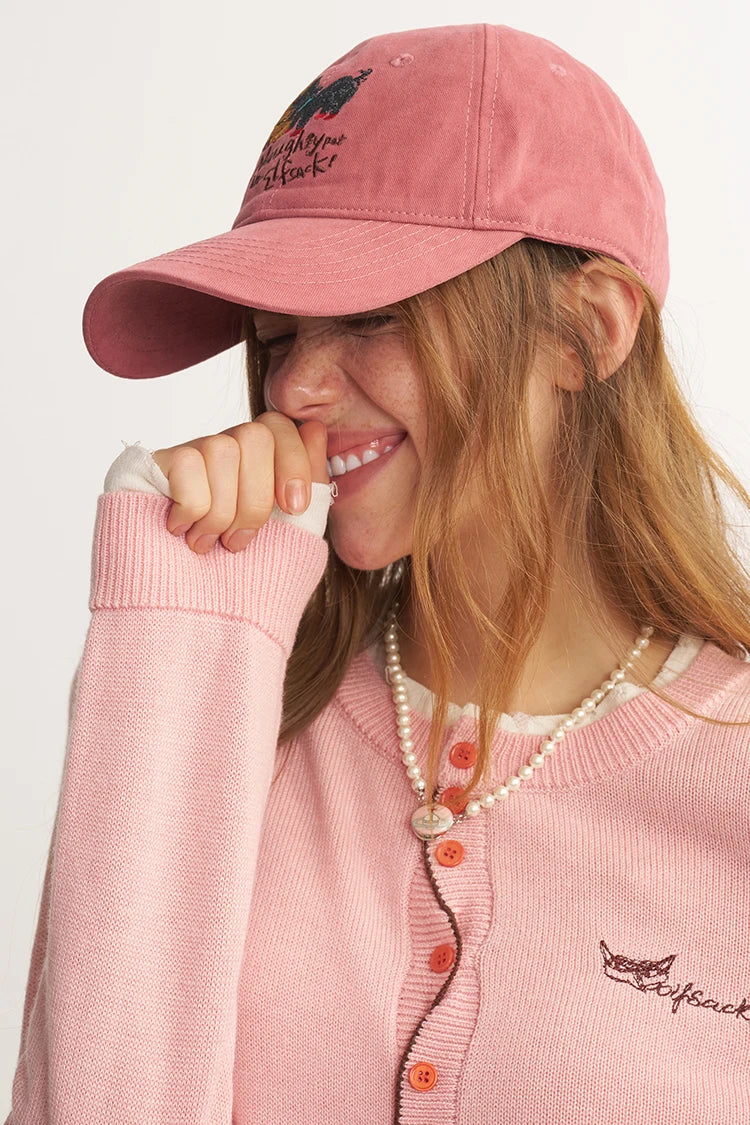 Cartoon Embroidery Baseball Cap, Cute Monster Graphic Peaked Hat for Casual Outdoor Wear