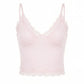 Cropped Tops with Lace Trim Cute Sexy Pink Deep V Neck Backless Tanks Camis 2026 Summer Clothes for Women