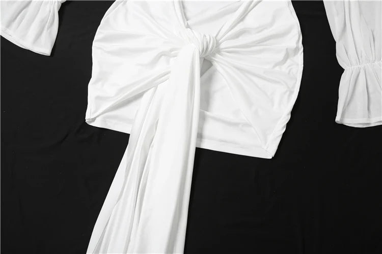 Mesh Patchwork Sleeve Dress Women Satin Wrapped Ribbon Swing Collar Elegant Clubwear Birthday Party Clubwear Bodycon