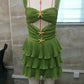 Women Sequin Starfish Mini Dress Spaghetti Strap Cut Out Layered Ruffle Dress Sparkly Y2k Short Cami Dress Party