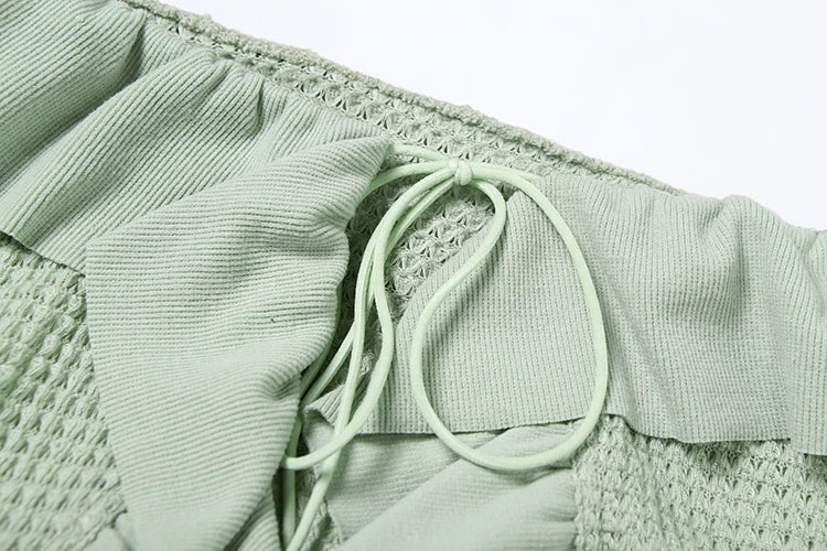 Elegant Women 2 Piece Set Y2K Slash Neck Ruffles Lace Up Crop Tops+Shorts Summer Trend Club Matching Midnight Outfits