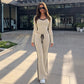 2 Piece Set Black Side Strip Long Sleeve Top and Flare Pants Sports Casual Fall Outfits Woman Loungewear Sets