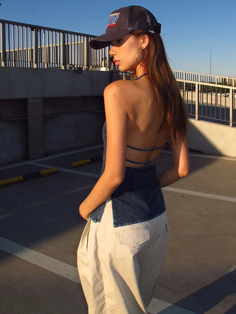 High Street StyleTank Tops Women Halter Sexy BandageBackless Side Splits Skinny Tops Hottie Hipster Classic Outfits