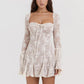 Elegant Print Mini Dress For Women Autumn Winter New Square Collar Long Sleeve Backless Loose Club Party Sexy Dress