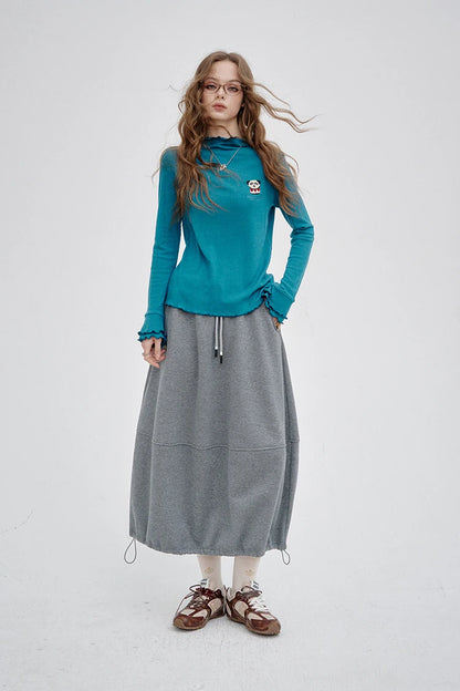 2025 Winter New Arrivals Casual Animal Embroidered Flounce Sleeve Long Sleeve Half Neck T-shirt For Woman