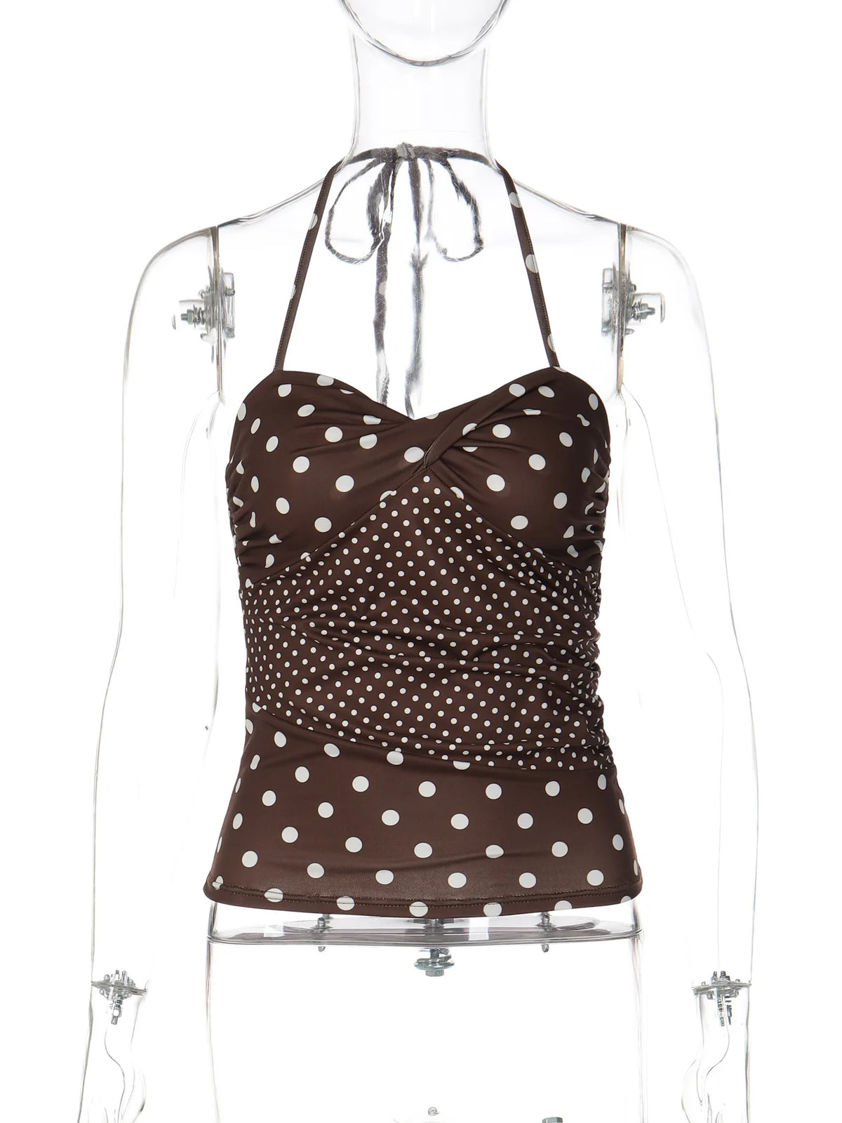Brown Polka Dot Print Backless Halter Tops Women's Tanks Camis Summer 2026 Fashion Clothes