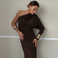 One Shoulder Long Sleeve Maxi Dress Brown Black Dresses Woman Elegant Fall Clothes