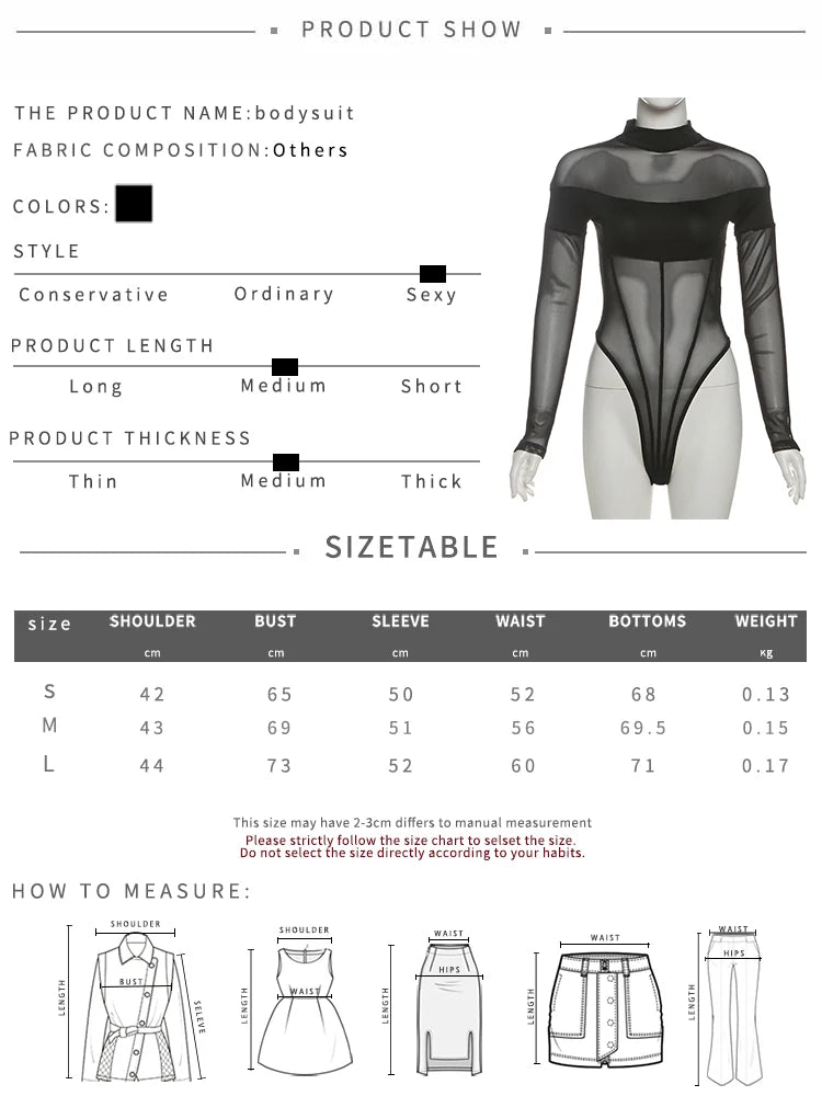 Patchwork Half Turtleneck Bodysuits Women See Through Fake Fishbone Decoration Sexy Party Street Fashion Midnight Outfit