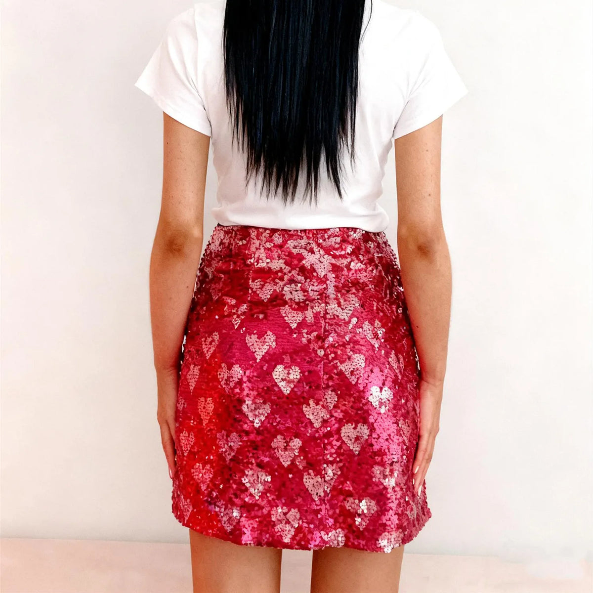 High Waist Sequins Heart Print Summer Skirt Women Y2K Sparkly Festival Mini Skirt Streetwear for Rave Club Party