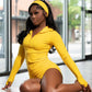 Hooded Casuals 3 Piece Set Women Simple Zip Full Sleeve Jacket+Bike Short+Headband Stretch Fashion Street Sporty Suit