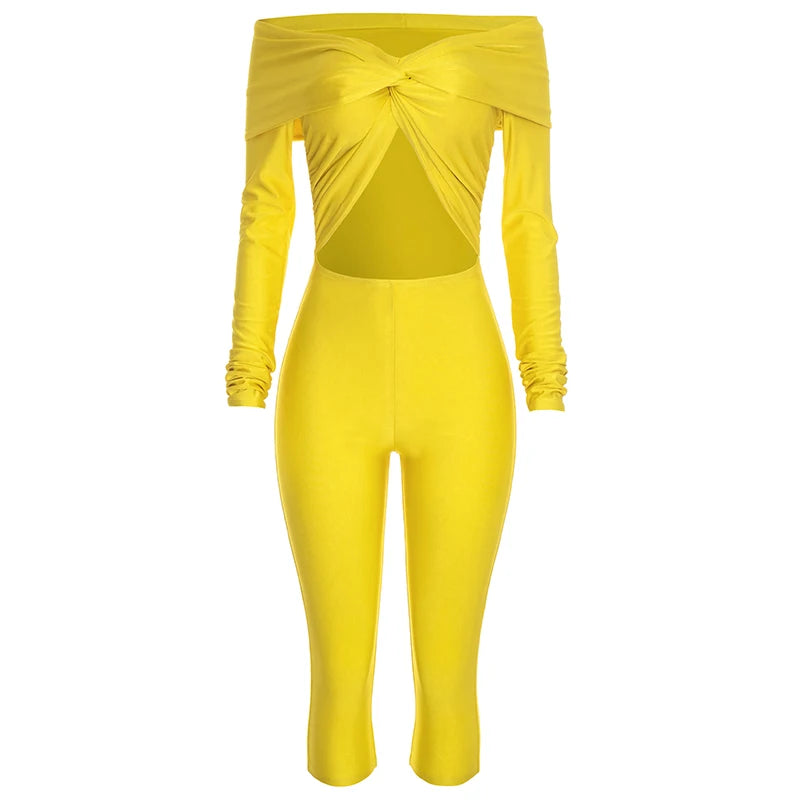 Fashion Satin Romper Women Trend Simple Hollow Slash Neck Ruched Full Sleeve Stretch Elegant Party Club Playsuits