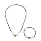 2Pcs Goth Simple Black Leather Wax Thread Chain Necklace Bracelet for African Men Stone Beads Choker Male Jewelry Set