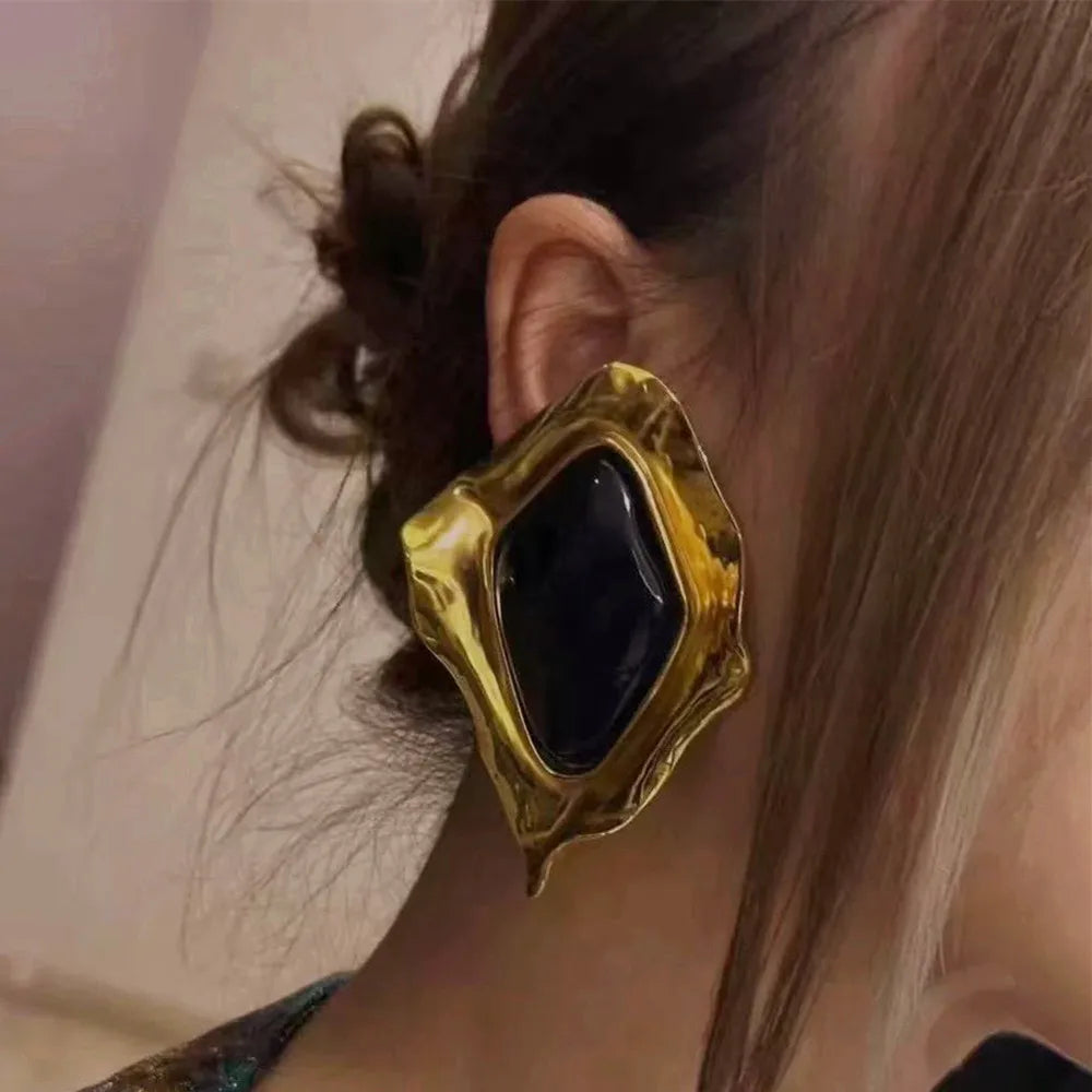 New Rhombus Geometric Alloy With Big Stone Stud Earrings For Women Jewelry Gorgeous Daily Collection Earrings Accessories