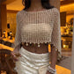 Summer Hollow Knit Coin Tassel Crop Poncho Women Off Shoulder Beach Bikini Cover Up Bohemian Vacation Layering Cape