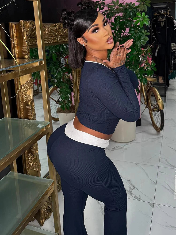 Fashion Casual 3Piece Set Women Tracksuit Patchwork Crop Top+Camisole+Flare Pant Matching Activity Stretch Street Outfits