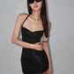 Elasticity Folds Dress Women Low-Neck Halter Sleeveless Skinny Solid Chic Midnight Sexy Hottie Prom Party Mini Bodycon