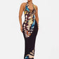Women Butterfly Print Halter Maxi Dress Deep V Neck Bodycon Long Dress Sleeveless Backless Evening Party Club Dresses
