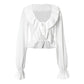 V Neck Ruffled Long Sleeve Tops for Woman Elegant White Shirts and Blouses Resort Wear Tie Front Cardigan