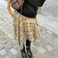 Low Waist Plaid Asymmetrical Hanky Hem Skirt Women Lightweight Flowy Chiffon Midi Skirt Retro Check Streetwear Skirt