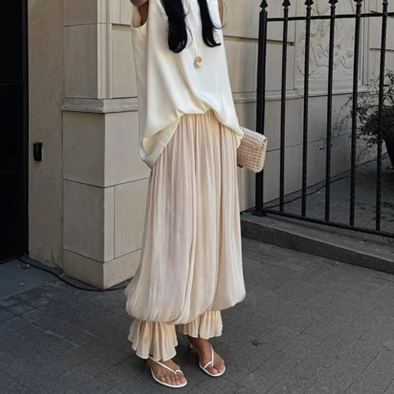 Women Baggy Balloon Pants Bubble Pleated Oversized Bloomers Wide Leg Lantern Harem Bloomer Pants Y2K Streetwear