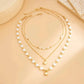 Elegant Multilayer Imitation Pearl Heart Pendant Necklace for Women Y2K Style Metal Clavicle Chain Jewelry Accessory