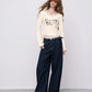 Women's Long Sleeve Graphic Tee with Cartoon Print, Lace Trim Crop Top, Cute Casual T-Shirt for Daily Wear