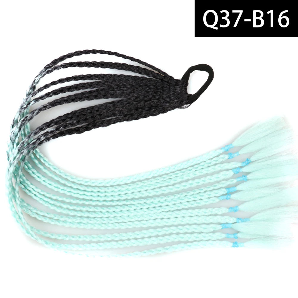 Synthetic Colored Braided Ponytail Hair Extension Rainbow Color Braids Pony Tail With Elastic Band Girl's Pigtail