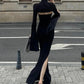 Fashion Chic 2-Piece Set Women Strapless Split Maxi Dress+Super Short Half-Sleeve Turtleneck Top Matching Elegant Outfits