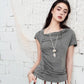 Cowl Neck Ruched Fitted T-Shirt, Draped Front Short Sleeve Top